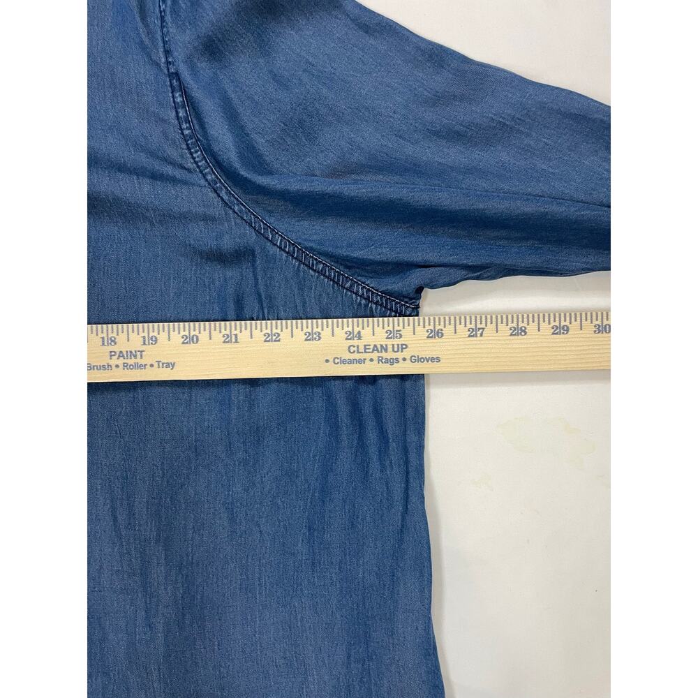CATO Tencel Denim Tunic Top 26/28W Plus Size Lace Up V-Neck Blue Long Sleeve - Picture 7 of 8